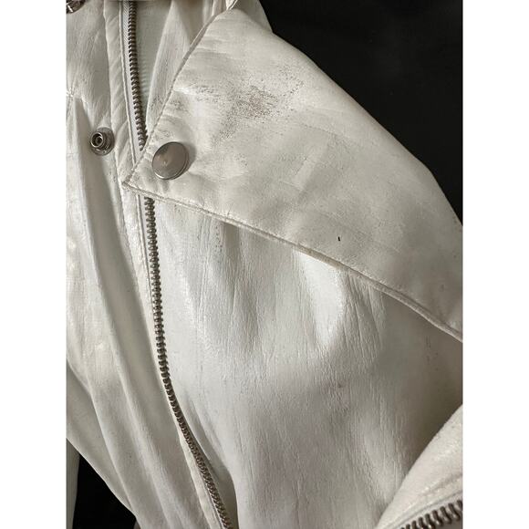VINTAGE 90s ABS WHITE POLYURETHANE MOTO BIKER JACKET S - Picture 9 of 13